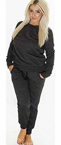 Love My Fashions Womens Plain Tracksuit Jogging Bottoms Ladies Sweatshirt - Charocal - M/L