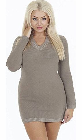 Love My Fashions Womens V-Neck Jumper Ladies Full Length Plain Knitted Dress