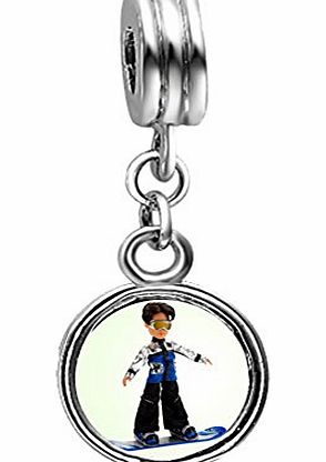 LoyalLove  Bratz cool boy with skateboard photo flower dangle charm beads