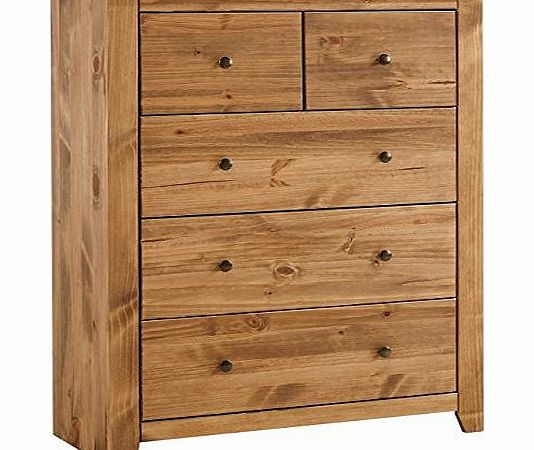 LPD Furniture Havana 3 plus 2-Drawer Chest with Aztec Wax, 90 x 42 x 120 cm, Pine