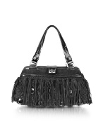 Maraca - Black Suede and Wool Fringed Satchel Bag