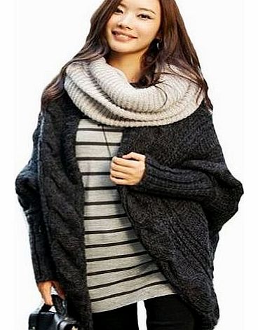 Luckshop2012 Womens Stylish Batwing Sleeve Slit Knitting Cardigan Wrap Cape Sweater Top Loose Color Dark Grey