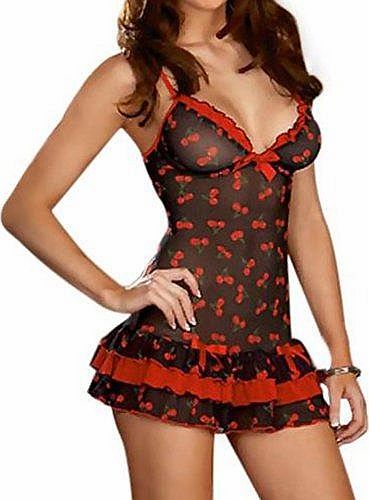 luckyemporia Red Sexy Babydoll Sleepwear Nightwear Underwear Nightdress Chemise Ladies Lingerie With G string (L 