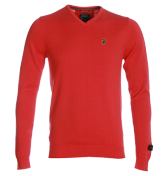 Beech Ball Hot Coral V-Neck Sweater