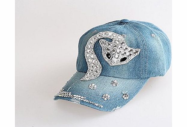 LW Fashions Womens Denim Bling Bling 3D Rhinstone studded Baseball Tennis Sport Cap Hat (Fox)