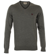 Lyle and Scott Grey Marl Argyle V-Neck Sweater
