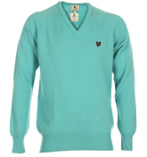 Lyle and Scott Regatta Blue V-Neck Wool Sweater