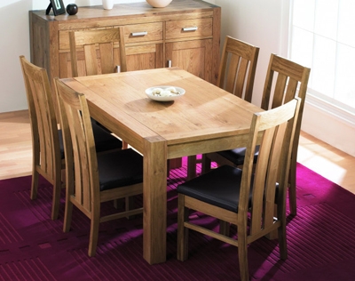 lyon Oak Dining Table 150cm and 6 Slatted Back