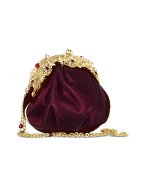 Burgundy Velvet Evening Frame Purse w/Chain Strap