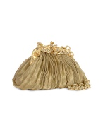 Gold Pleated Organza Silk Evening Frame Purse