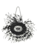 Jeweled Black Feather Evening Oval Kiss Lock Clutch