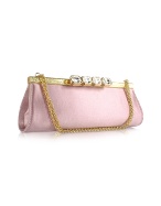 Jeweled Pink Satin Evening Clutch w/Chain Strap