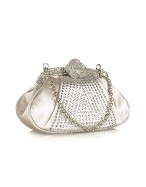 Swarovski Crystal Silver Satin Evening Purse w/Chain Strap