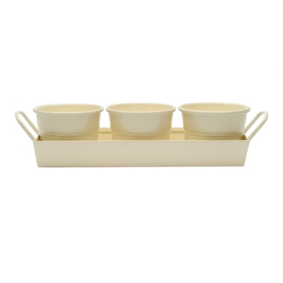 3 Plant Pots on a Tray CREAM