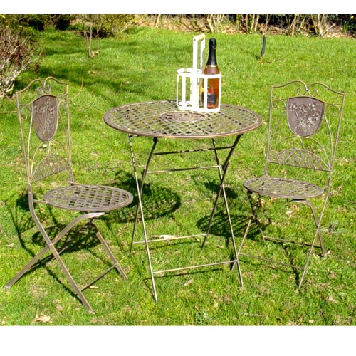 Patio Set Bronze look Metal Lattice Table and 2