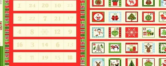 Makower Novelty Christmas Advent Calendar Cotton Quilting Panel Fabric - Makower - 60cm