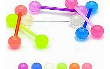 Set Of 7 Bioflex Mix Colours Ball Tongue Bars/Nipple Bars Tongue Studs - 14G 16 x 1.6MM Body Jewellery - Body Bars