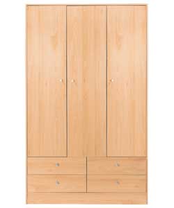 Malibu 3 Door 4 Drawer Wardrobe - Beech Effect