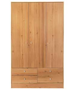 3 Door 4 Drawer Wardrobe - Pine Effect