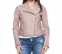 Pink leather classic biker jacket
