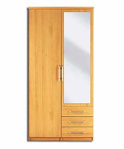 Manhattan 2 Door- 3 Drawer Mirrored Wardrobe - Beech Effect