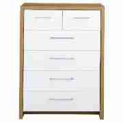 6 Drawer Chest Oak, White Gloss