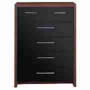 6 Drawer Chest, Walnut Black Gloss