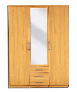 Manhattan Beech Eff 2 plus 1 Mirror Door/3 Drawer Wardrobe