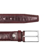 Mens Burgundy Croco Stamped Leather Belt