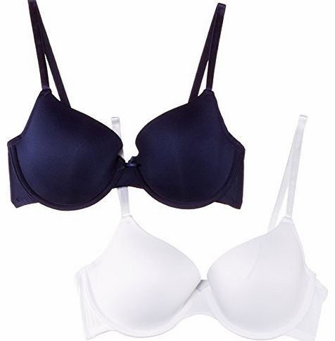 Marie Meili  Womens Essence Plain Everyday Bra, Multicoloured (White/Ink Blue), Size 16 (Manufacturer Size: 38C)