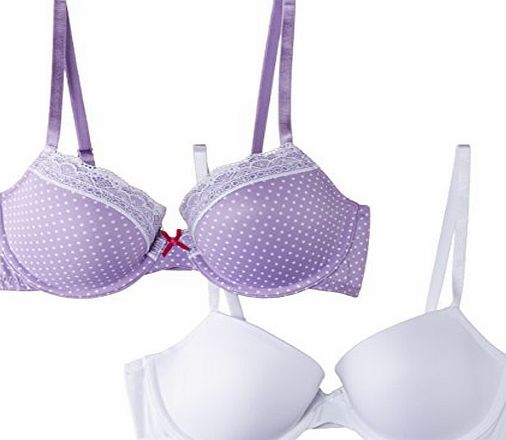 Marie Meili Womens Airy T-Shirt Polka Dot Set of 2 Everyday Bra, Purple (Lavender Dot/White), 32A