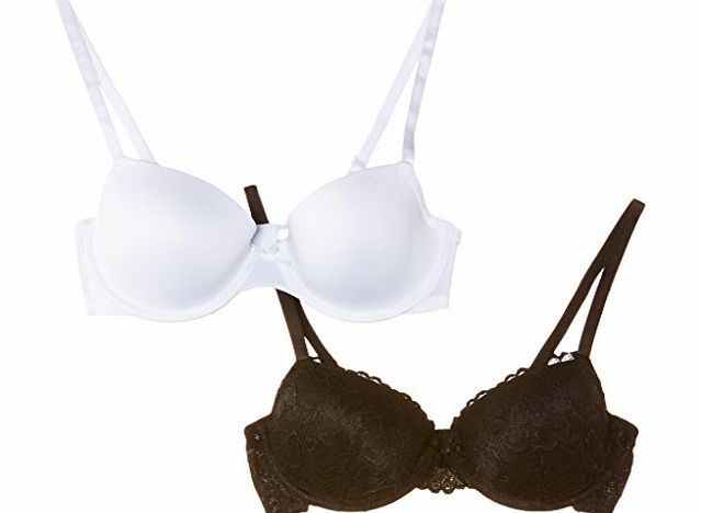 Marie Meili Womens Wanda T-Shirt Plain Set of 2 Everyday Bra, Multicoloured (Black/White), 36C