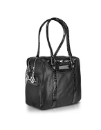 Columbus - Black Croco Stamped Leather Trim Tote Bag