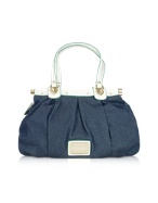 Mario Valentino Denim and White Eco-Leather Trim Satchel Bag