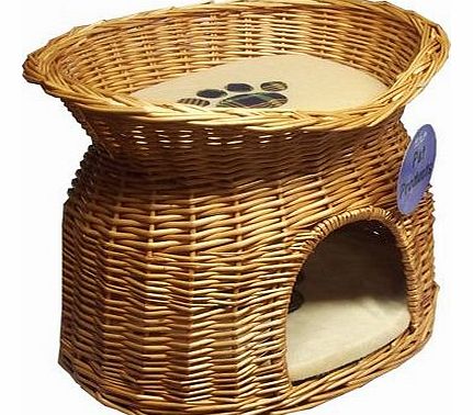 Marko Pet Accessories Wicker Two Tier Pet Pod Cat Dog Bed Basket 