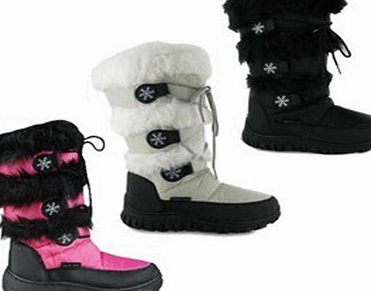 Marksman LADIES WINTER FUR SNOW BOOTS MOON MUCKER WATERPROOF WELLIES SHOES SIZE 3-8UK (4, GREY)