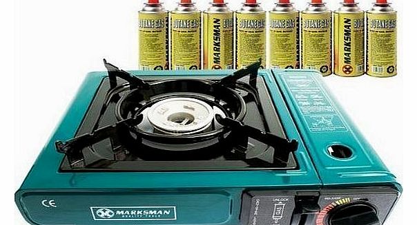 PORTABLE GAS COOKER STOVE + 8 BUTANE BOTTLES CAMPING