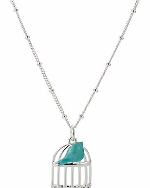 Enamel Silver Birdcage Pendant Necklace