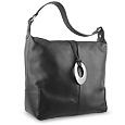 Front Ring Black Italian Leather Hobo Bag