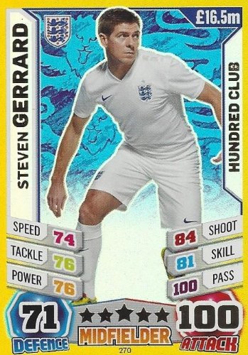 Match Attax England World Cup 2014 Steven Gerrard 100 Hundred Club