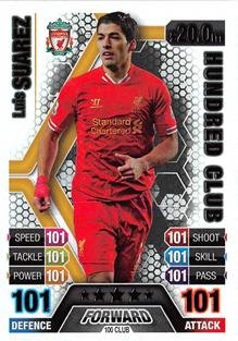 Match Attax Extra 2013/2014 Luis Suarez 100 Hundred Club 13/14