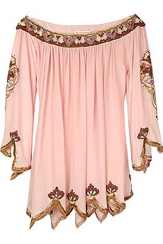 Silk bead embellished off-the-shoulder top