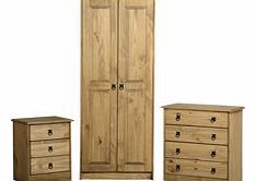 Bedroom Set Pine 2 Door Wardrobe 3 Drawer Bedside 4 Drawer Sideboard