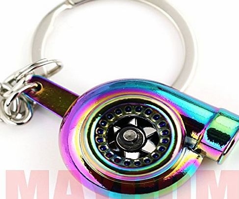 Maycom Creative Spinning Turbo Keyring Fashion Auto Part Model Car Fans Favorite Turbine Turbocharger Keychain Key Chain Ring Keyfob (Polished Silver)