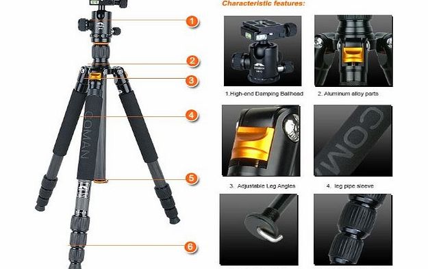 Mcoplus - COMAN TM256C Tripod   CM-0 Ballhead SET - light weight 1.45KG- Professional Carbon Fiber Tripod Gen Benro C1682TB0 - Max Load 10KG, Folded 420mm, Max Height 1550mm, With a quick- released bal