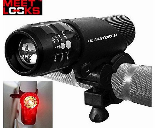 MEETLOCKS CREE Q5 240 Lumens LED Ultra Bike Headlight and Taillight Combination, USB Recharge battery 