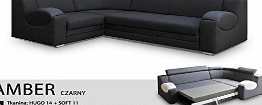 Megan Sofas UNIVERSAL HAND CORNER SOFA BED - AMBER BLACK- FABRIC amp; FAUX LEATHER 266x185CM (266 CM, BLACK)