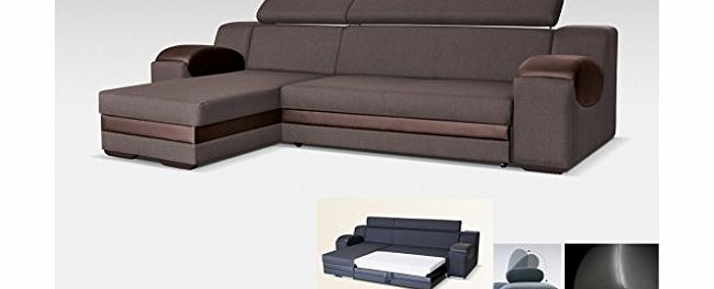 Megan Sofas UNIVERSAL HAND CORNER SOFA BED - MADRIT - BROWN FABRIC amp; FAUX LEATHER 260CM (Brown, 260 CM)