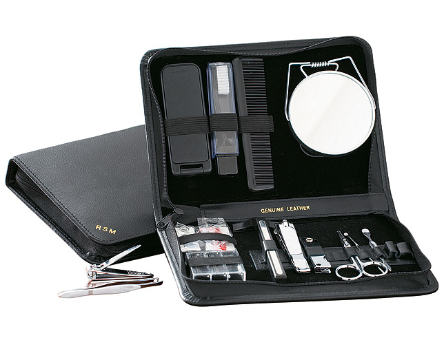 Leather Manicure Set Black Personalised