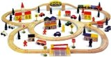 Mentari Group 100 PIECE WOODEN RAILWAY TRAIN SET and VILLAGE BRIO SIZES